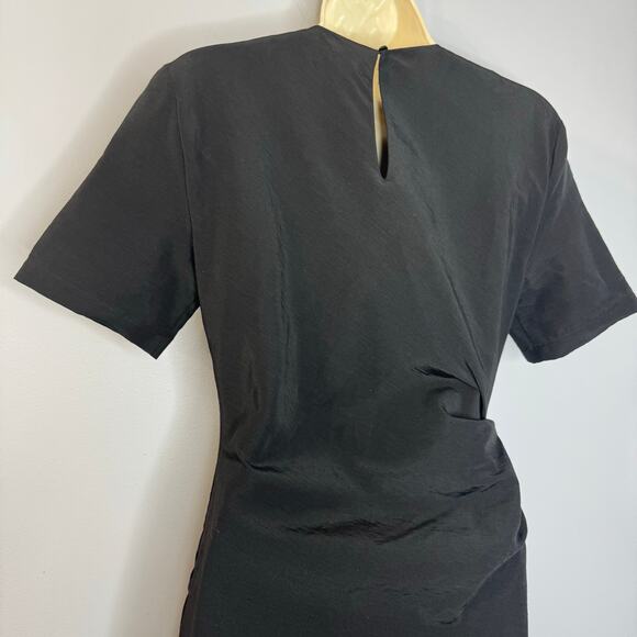 Zara Women's Collection Side Draped Mixi Dress Black Linen Blend Old Money S - Picture 7 of 15